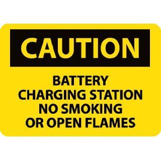 NMC C386AB OSHA Sign, Legend "CAUTION   BATTERY CHARGING STATION NO SMOKING OR OPEN FLAMES", 14" Length x 10" Height, Aluminum, Black on Yellow: Industrial & Scientific