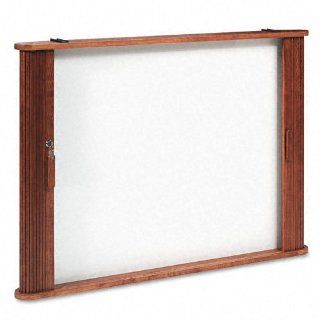 Tambour Door Enclosed Dry Erase Board Cabinet in Oak Finish : Whiteboard Cabinet : Office Products