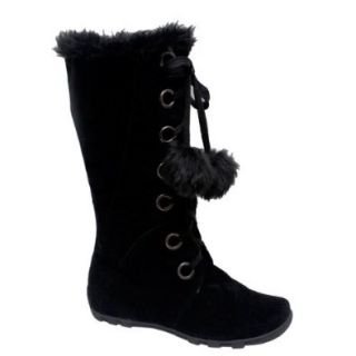 BUMPER SOFIA40A women's round toe Eskimo knee high tall boots on flat bottom micro suede upper and fur on top: Shoes