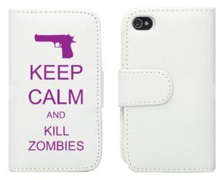White Apple iPhone 5 5S 5LP389 Leather Wallet Case Cover Purple Keep Calm and Kill Zombies Gun Cell Phones & Accessories