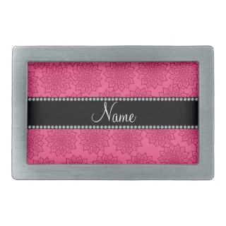 Personalized name pink intricate flowers rectangular belt buckle