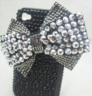 Silver & Black HUGE 3d Bowknot Handmade Crystal & Rhinestone Iphone 4 case/cover by Jersey Bling: Cell Phones & Accessories