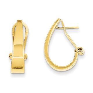 14k Yellow Gold Polished J Hoop Omega Back Post Earrings.: Jewelry