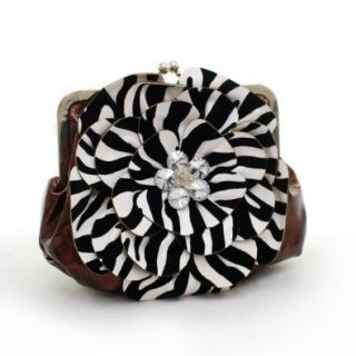 Montana West Rustic Couture Zebra Flower Clutch Evening Purse Coffee: Shoes