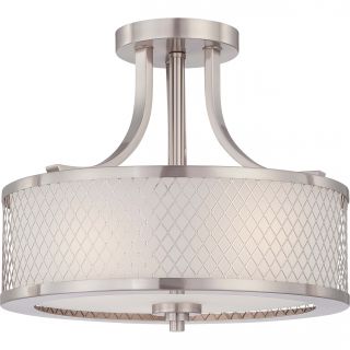 Fusion Nickel And Frosted Glass 3 light Semi Flush Fixture