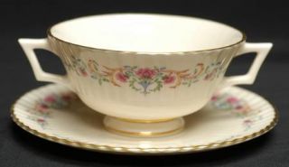 Lenox China Cinderella (Older, Gold Trim) Footed Cream Soup Bowl & Saucer Set, F