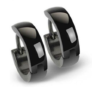 Spikes 316L Stainless Steel Black Hinged Hoop Earrings: Jewelry