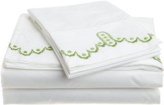 1891 by SFERRA Frou Frou Cotton 4 Piece California King Sheet Set, White/Apple   Pillowcase And Sheet Sets