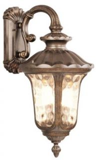 Livex Lighting 7663 50 Outdoor Wall Lantern with Hand Blown Light Amber Water Glass Shades, Moroccan Gold   Wall Porch Lights  