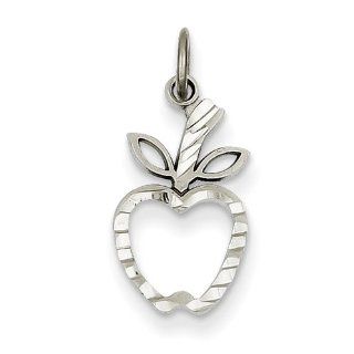 14k White Gold Diamond cut Apple Charm: Jewelry