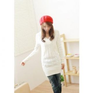Fashion Style Crochet V neck Long Sleeve Lantern Sweater Dress White at  Womens Clothing store