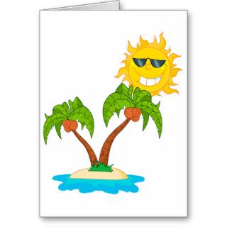 cartoon island sun and palm trees card