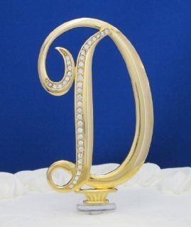 Swarovski Crystal Monogram Cake Topper Gold Letter D  4 1/2 inch By Plaza LTD Decorative Cake Toppers Kitchen & Dining