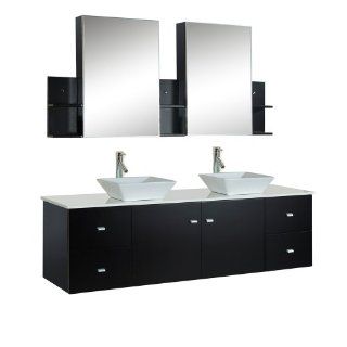Virtu USA MD 409 S ES Clarissa 72 Inch Wall Mounted Double Sink Bathroom Vanity Set with Mirrored Cabinets, Espresso Finish   Bathroom Sink Faucets  