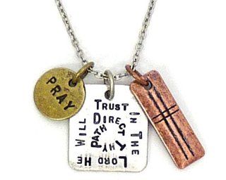 Trust in the Lord He Will Direct Your Path Charm Necklace Stamped Mixed Metal: Jewelry