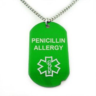 MyIDDr   Green Medical ID Dog Tag, PENICILLIN ALLERGY, Pre Engraved Medical Alert: My Identity Doctor: Jewelry