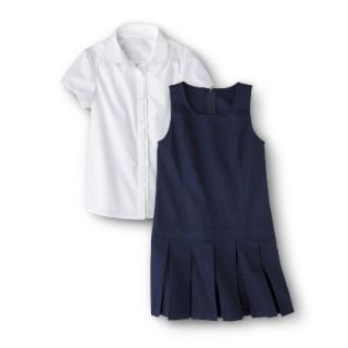Cherokee Girls School Uniform Short Sleeve Blouse and Jumper Set   Navy 10