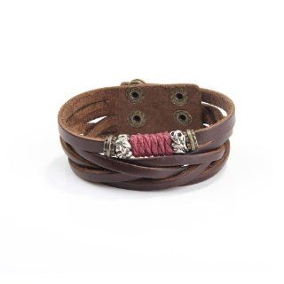 Sportspirit2014 New European Popular Punk Style Multilayer Brown Genuine Leather Bracelet Bangle for Unisex Men & Women with Metal Button : Sports & Outdoors