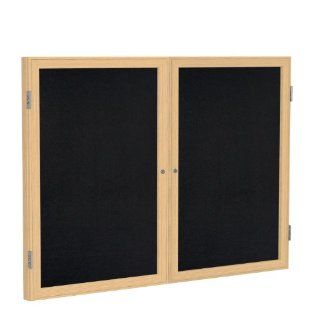 2 Door Wood Frame Enclosed Recycled Rubber Tackboard Size: 36" H x 60" W x 2.25" D, Frame Finish: Oak, Surface Color: Black : Combination Presentation And Display Boards : Office Products