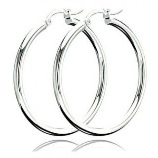 High Polish 925 Sterling Silver Plain Classic Hoop Huggie Earrings with Hinged and Notched Post   2.5mm Wide and 35mm Diameter: Forever Flawless Jewelry: Jewelry