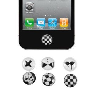 Gino Skull Check Pattern Home Button Stickers 6 in 1 for Apple iPhone 4 4G 4S 4GS 5 5G Cell Phones & Accessories