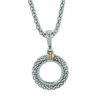 Designer 18k Gold & Sterling Silver Diamond Open Circle Pendant on Chain: Jewelry