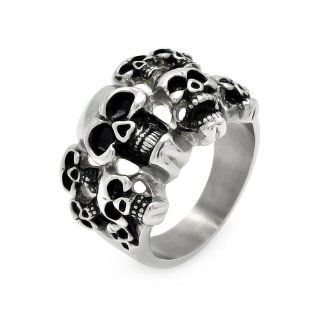 Stainless Steel 18.5mm High Polish Oxidized Multiple Skull Heads Design Fashion Ring for Men (Size 9 to 13) Jewelry
