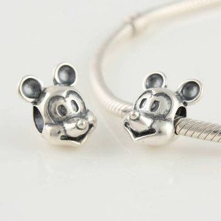 Antique Silver "Mickey Mouse" 925 Sterling Silver Charm/bead for Pandora, Biagi, Chamilia, Troll and More Bracelets: Jewelry