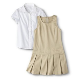 Cherokee Girls School Uniform Short Sleeve Blouse and Jumper Set   Khaki 6X