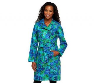 Isaac Mizrahi Live! Water Resistant Floral Print Trench Coat —