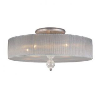 Elk Lighting 20006 5 Alexis 5 Light Contemporary Semi Flush Mount Ceiling Lighting Fixture, Antique Silver, Crackled Glass Spheres with Sheer Silver Fabric, B11833   Close To Ceiling Light Fixtures  