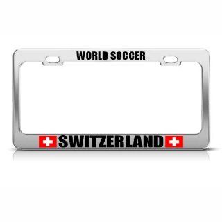Swiss Switzerland Flag World Soccer Metal License Plate Frame Tag Holder: Automotive