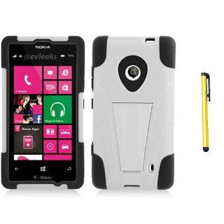 Hard Plastic Snap on Cover Fits Nokia 521 Lumia Hybrid Case Y Black White Stand + A Gold Color Stylus/Pen T Mobile: Cell Phones & Accessories