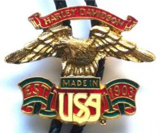 Harley Davidson "Made in Usa Est 1903" Pendant Bolo Cowboy Neck Tie Clothing