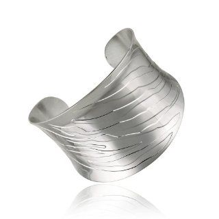 Stainless Steel Abstract Design Wide Cuff Bangle Bracelet Jewelry