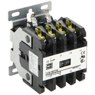 Eaton C25END425A Definite Purpose Contactor, 50mm, 4 Poles, Screw/Pressure Plate, Quick Connect Side By Side Terminals, 25A Current Rating, 2 Max HP Single Phase at 115V, 7.5 Max HP Three Phase at 230V, 10 Max HP Three Phase at 480V, 120VAC Coil Voltage: M