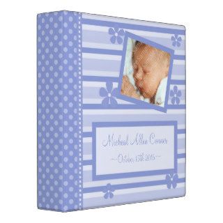Flowers and Stripes Blue Baby Book Binder