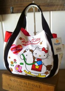 Hello Kitty Small Canvas Tote Bag with Side Pockets  Rocking Horse: Clothing