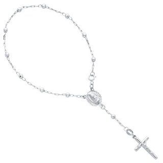 14K White Gold 3mm Beads Our Lady Guadalupe Rosary Bracelet with Spring Ring Clasp   7" Inches: Link Bracelets: Jewelry