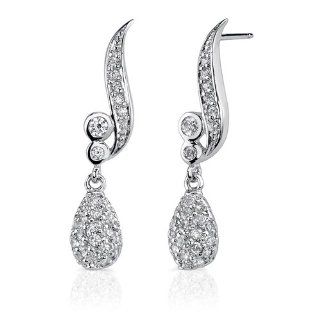Glitzy Glamour: Sterling Silver Rhodium Nickel Finish Celebrity Inspired Dangle Style Post Earrings with Cubic Zirconia: Jewelry