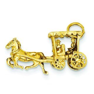 14K Gold Polished 3D Horse & Carriage Charm Jewelry: Jewelry