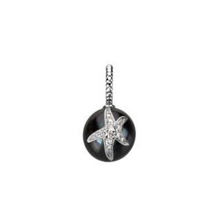 14k White Gold Tahitian Cultured Pearl Pendant With Diamond Starfish by US Gems: Jewelry