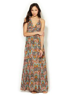 Jersey Ruched Bust Halter Maxi Dress by T Bags Los Angeles