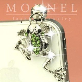 ip448 Cute Green Crystal Frog Anti Dust Plug Cover Charm For iPhone Android Cell Phones & Accessories