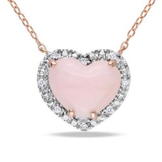 12.0mm Heart Shaped Pink Opal and 1/10 CT. T.W. Diamond Heart Pendant