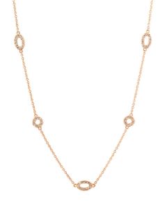Rose Gold & CZ Round Station Necklace by Genevive Jewelry