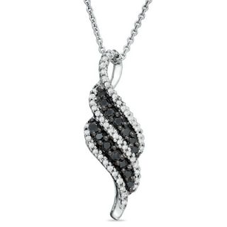 CT. T.W. Enhanced Black and White Diamond Double Flame Pendant in