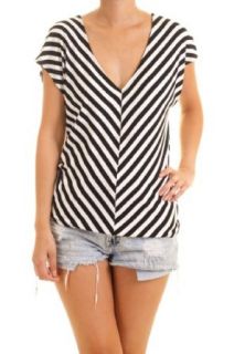 Chevron Stripe Spider Back High Low Top Blouse Black Small