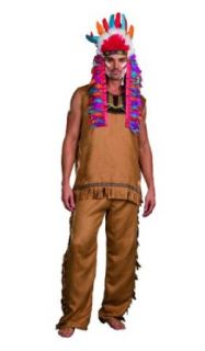Dreamgirl Mens Chief Big Wood Native American Costume, Tan, Large: Adult Sized Costumes: Clothing