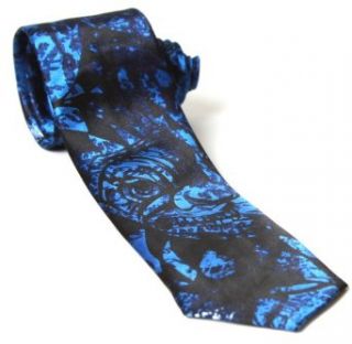 Trendy Skinny Tie   Black with Blue Cartoon Lion Animal: Clothing